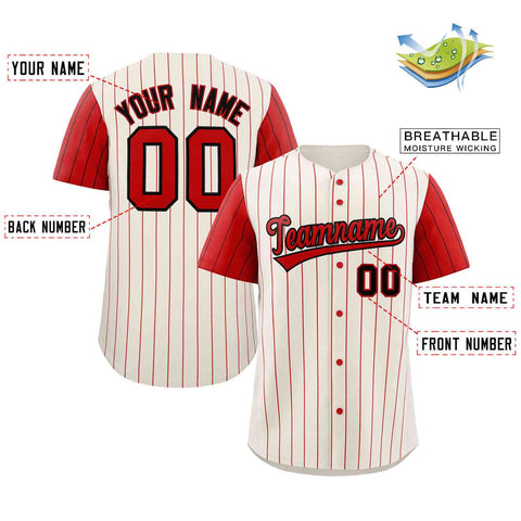 Custom Cream Red-Black Stripe Fashion Raglan Sleeves Authentic Baseball Jersey