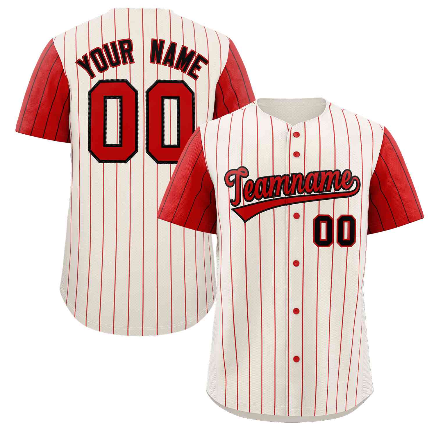 Custom Cream Red-Black Stripe Fashion Raglan Sleeves Authentic Baseball Jersey