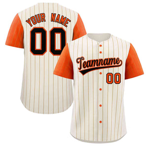 Maillot de Baseball authentique à manches Raglan, personnalisé, crème, rayures noires et Orange, à la mode