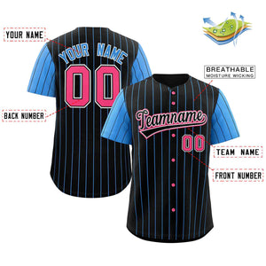 Custom Black Black-White Stripe Fashion Raglan Sleeves Authentic Baseball Jersey