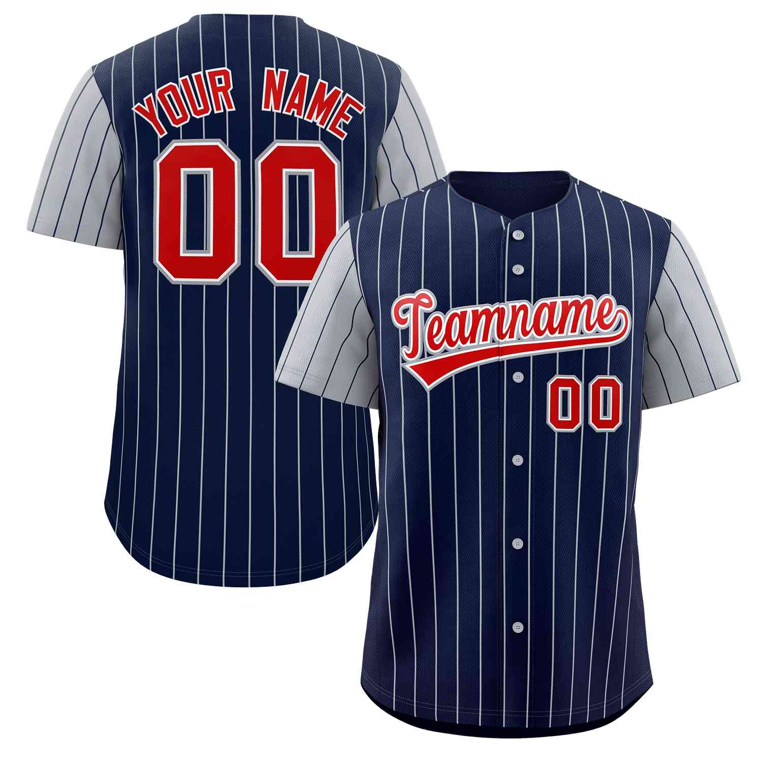 Custom Navy Red-White Stripe Fashion Raglan Sleeves Authentic Baseball Jersey