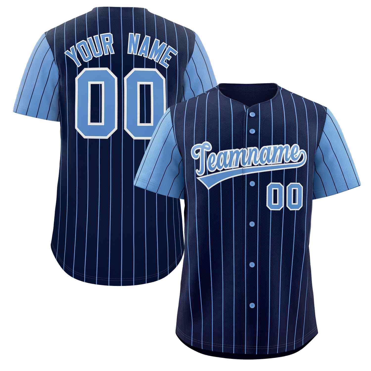 Custom Navy Light Blue-White Stripe Fashion Raglan Sleeves Authentic Baseball Jersey