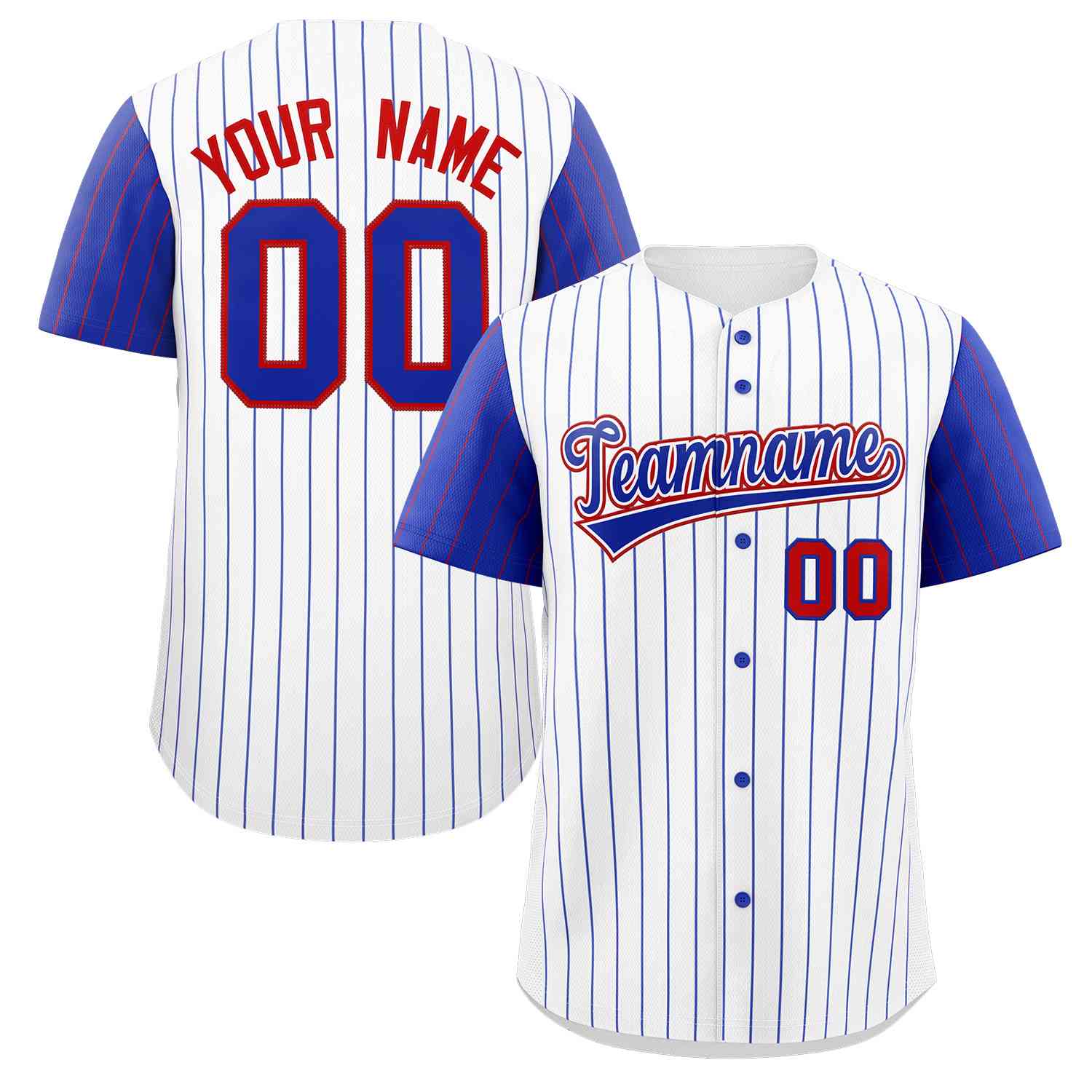 Maillot de baseball authentique à manches raglan à rayures blanches et rouges personnalisées