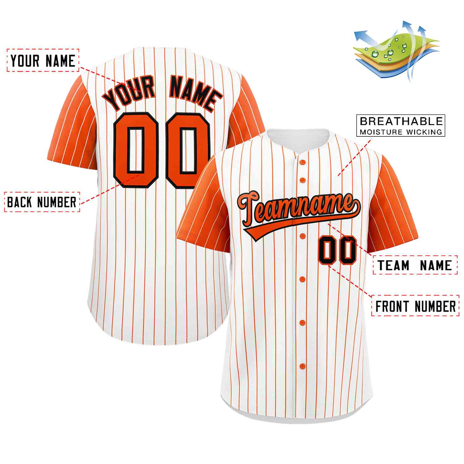 Custom White Orange-Black Stripe Fashion Raglan Sleeves Authentic Baseball Jersey