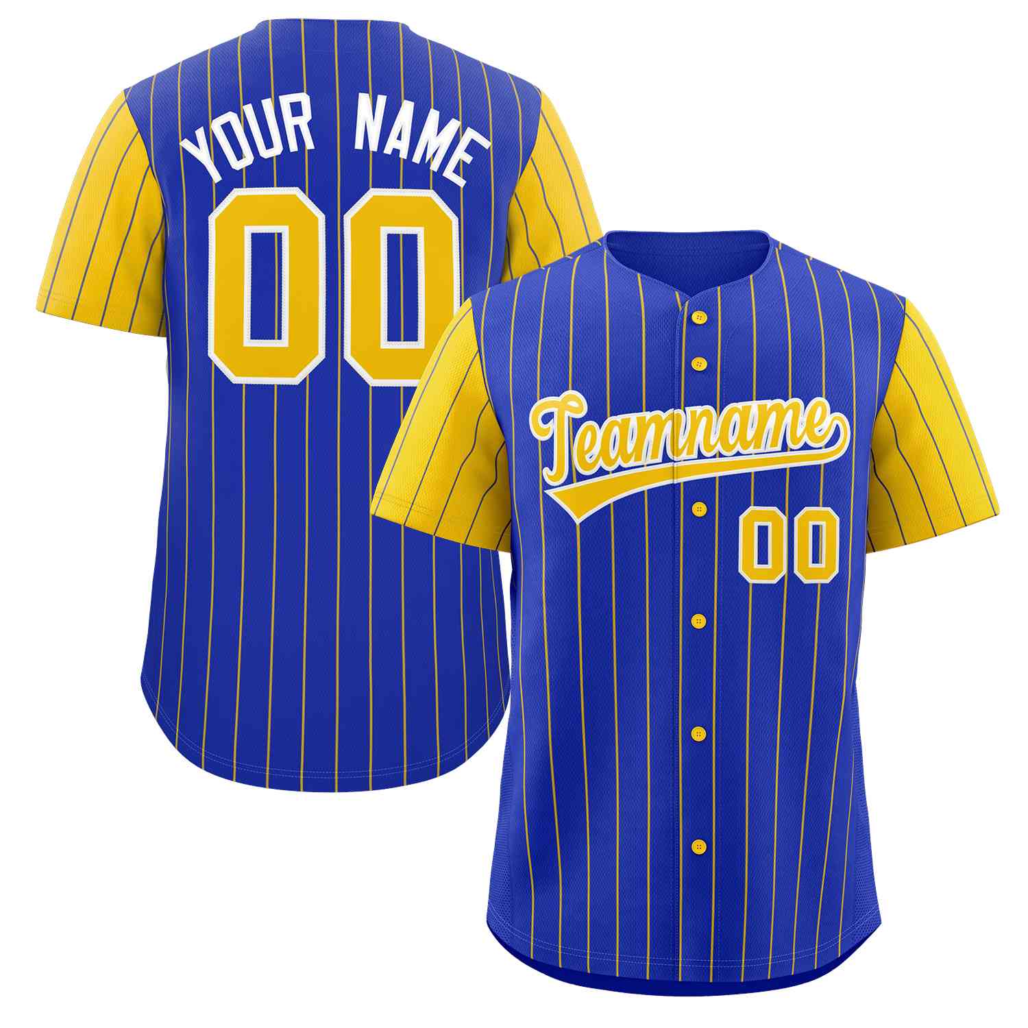 Maillot de Baseball authentique à manches Raglan, personnalisé, à rayures royales dorées et blanches, à la mode