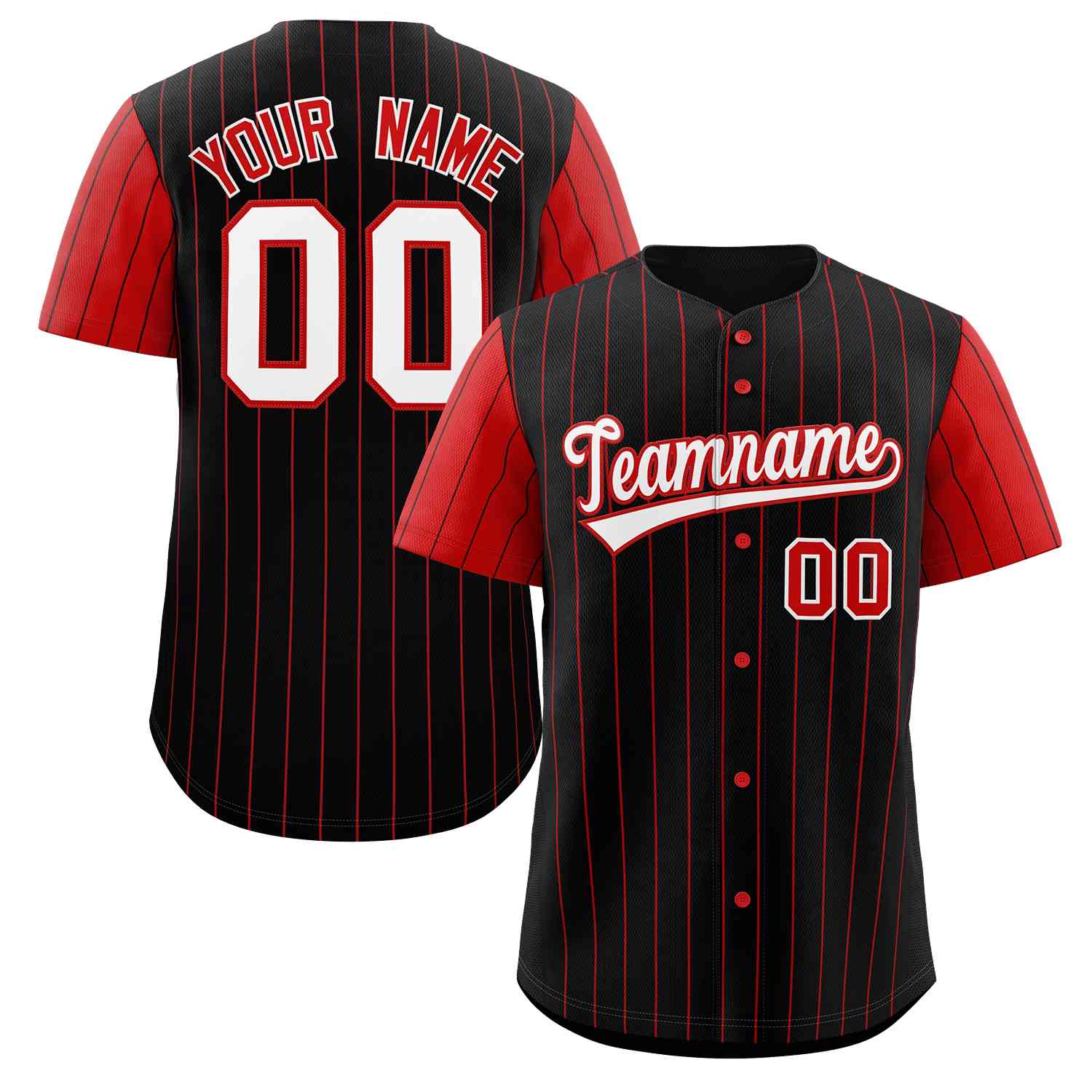 Maillot de baseball personnalisé à manches raglan, personnalisé, noir, blanc et rouge, à la mode, authentique