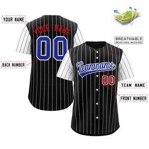 Custom Black Royal-White Stripe Fashion Raglan Sleeves Authentic Baseball Jersey