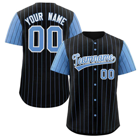 Custom Black Light Blue-White Stripe Fashion Raglan Sleeves Authentic Baseball Jersey