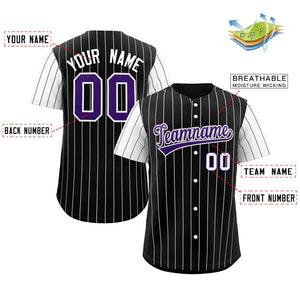 Custom Black Purple-White Stripe Fashion Raglan Sleeves Authentic Baseball Jersey