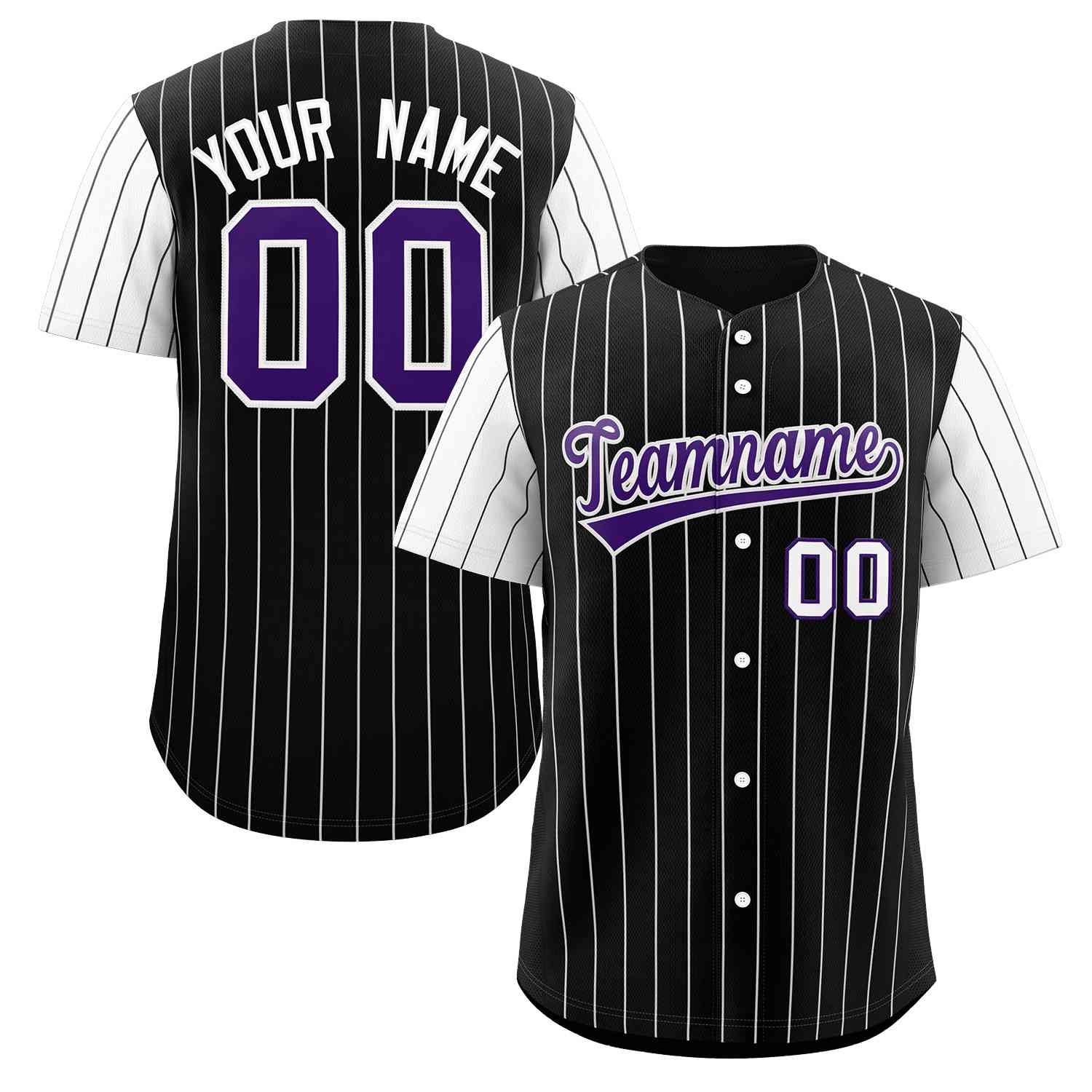 Maillot de baseball personnalisé à manches raglan, personnalisé, noir, violet et blanc, à la mode, authentique