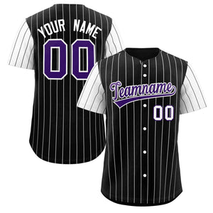 Custom Black Purple-White Stripe Fashion Raglan Sleeves Authentic Baseball Jersey