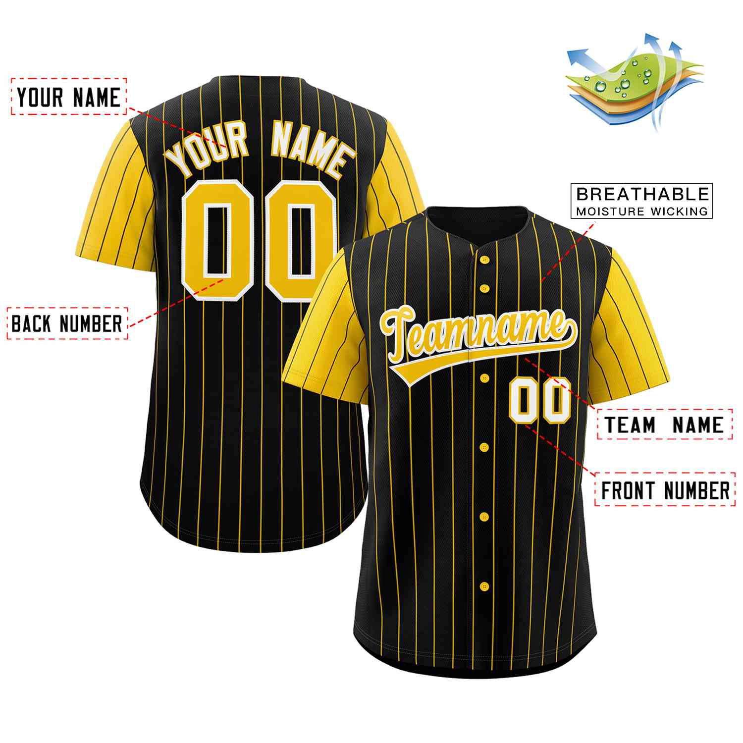 Custom Black Gold-White Stripe Fashion Raglan Sleeves Authentic Baseball Jersey