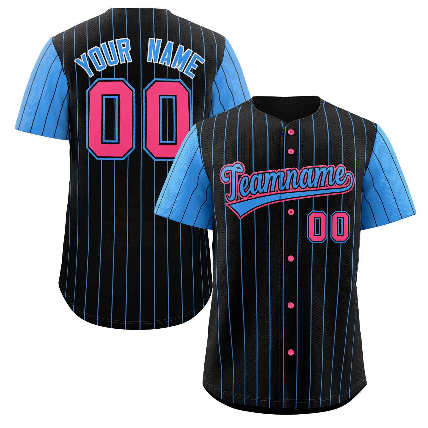 Custom Black Powder Blue Stripe Fashion Raglan Sleeves Authentic Baseball Jersey