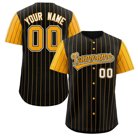 Custom Black Yellow-White Stripe Fashion Raglan Sleeves Authentic Baseball Jersey