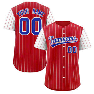 Maillot de baseball authentique à manches raglan à rayures rouges et blanches personnalisées