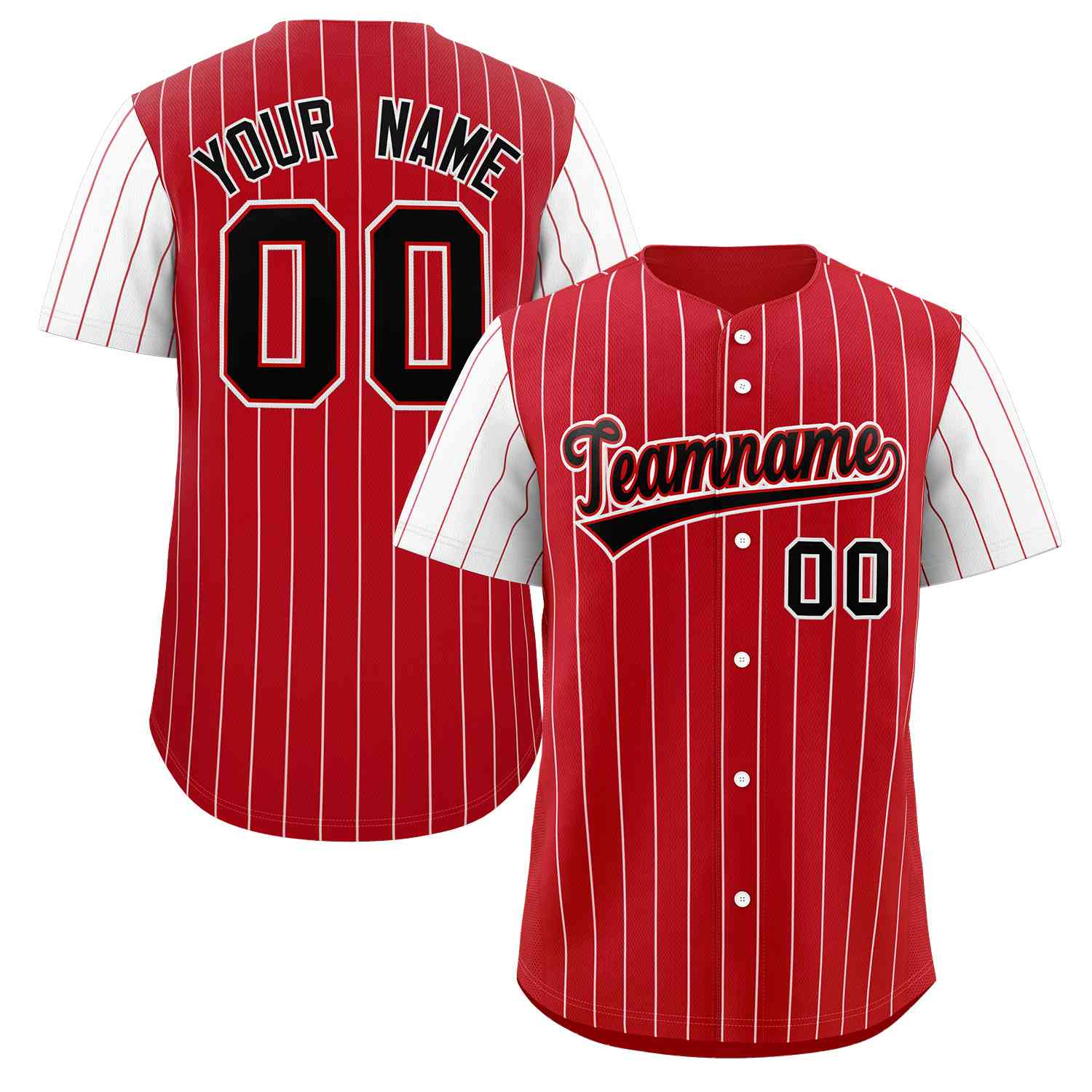 Maillot de Baseball authentique à manches Raglan, personnalisé, rayures rouges, noires et blanches, à la mode