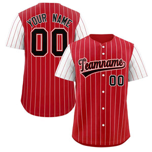 Custom Red Black-White Stripe Fashion Raglan Sleeves Authentic Baseball Jersey