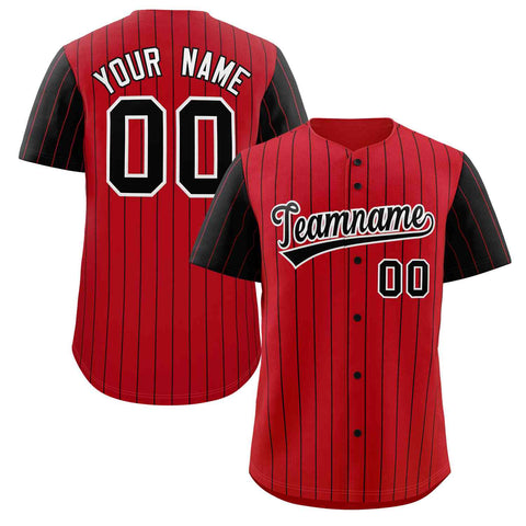 Custom Red Black-White Stripe Fashion Raglan Sleeves Authentic Baseball Jersey