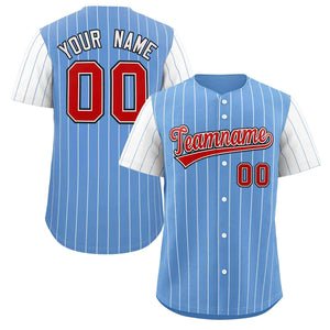 Maillot de Baseball authentique à manches Raglan, personnalisé, bleu clair, rouge et blanc, à la mode