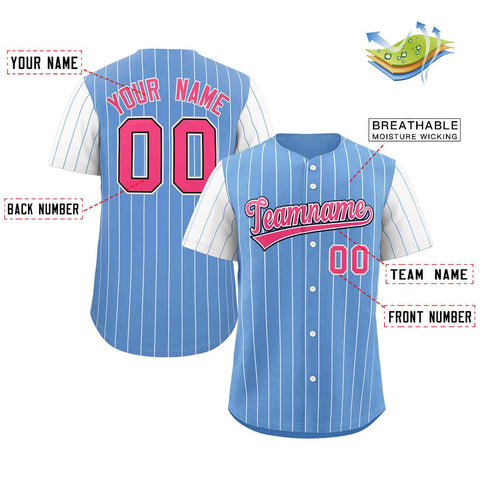 Custom Light Blue Pink-White Stripe Fashion Raglan Sleeves Authentic Baseball Jersey