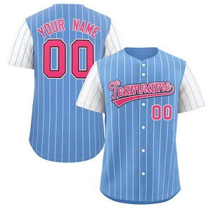 Maillot de baseball personnalisé à manches raglan, bleu clair, rose et blanc, à la mode, authentique