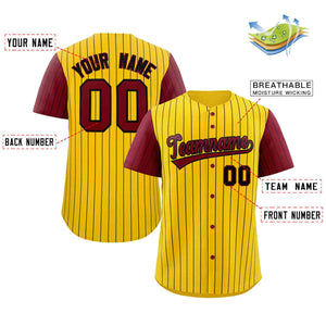 Maillot de baseball authentique à manches raglan à rayures dorées et noires personnalisées