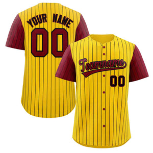 Maillot de baseball authentique à manches raglan à rayures dorées et noires personnalisées