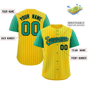 Custom Gold Teal-Black Stripe Fashion Raglan Sleeves Authentic Baseball Jersey