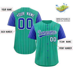 Custom Teal Royal-White Stripe Fashion Raglan Sleeves Authentic Baseball Jersey