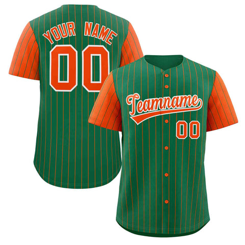 Custom Kelly Green Orange-White Stripe Fashion Raglan Sleeves Authentic Baseball Jersey