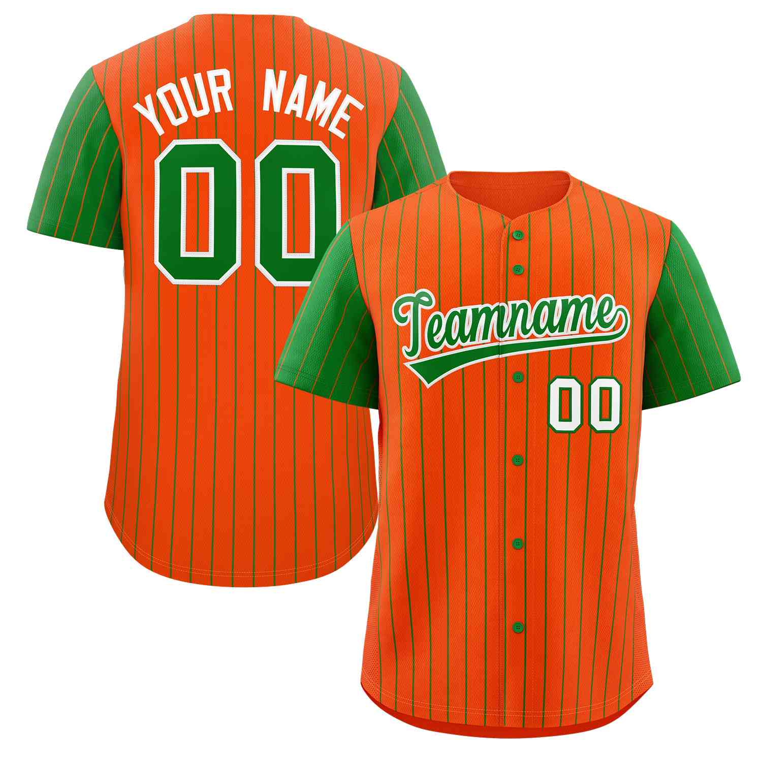 Maillot de baseball personnalisé Orange Kelly vert-blanc à rayures, manches Raglan, à la mode, authentique