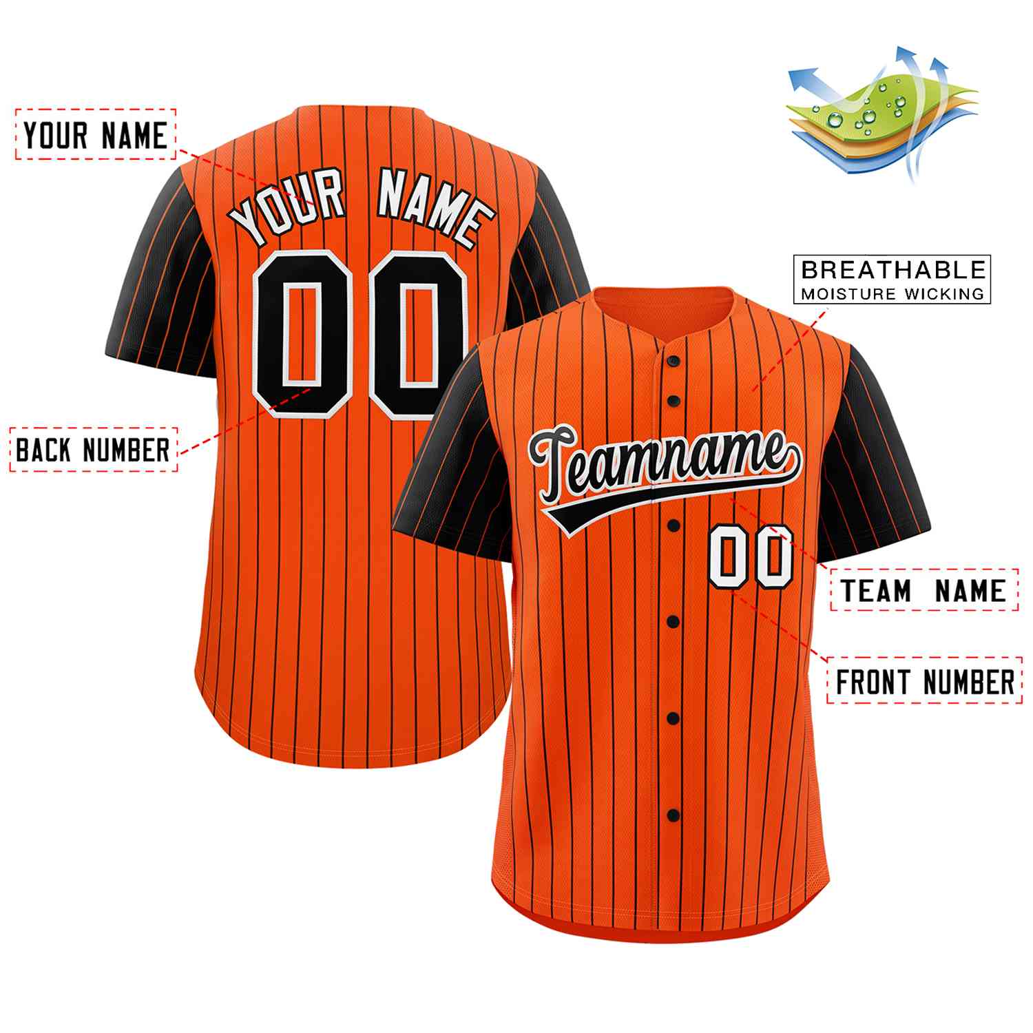 Maillot de Baseball authentique à manches Raglan, personnalisé, Orange, noir et blanc, à la mode