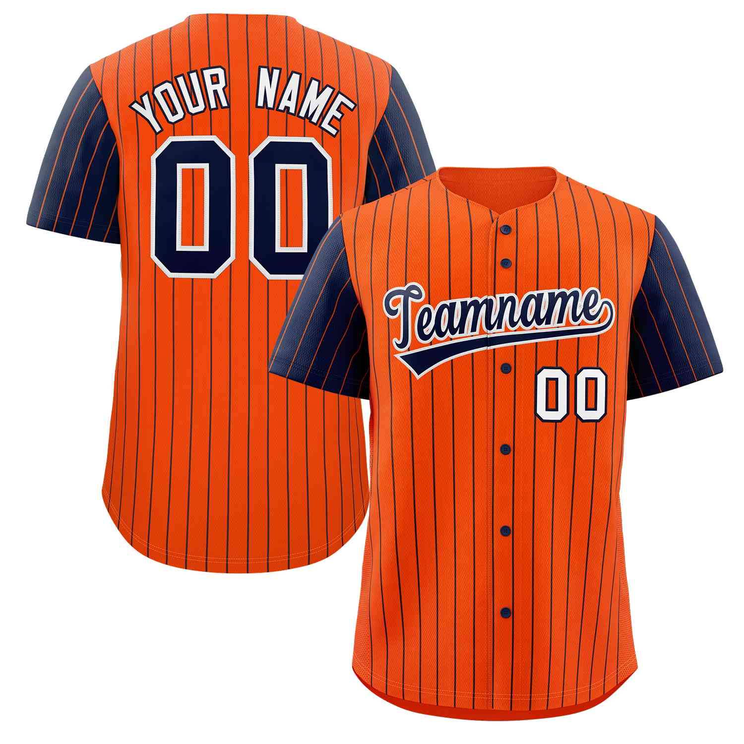 Maillot de baseball authentique à manches raglan à rayures orange marine-blanc personnalisé