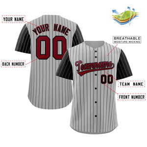 Custom Gray Crimson-Black Stripe Fashion Raglan Sleeves Authentic Baseball Jersey