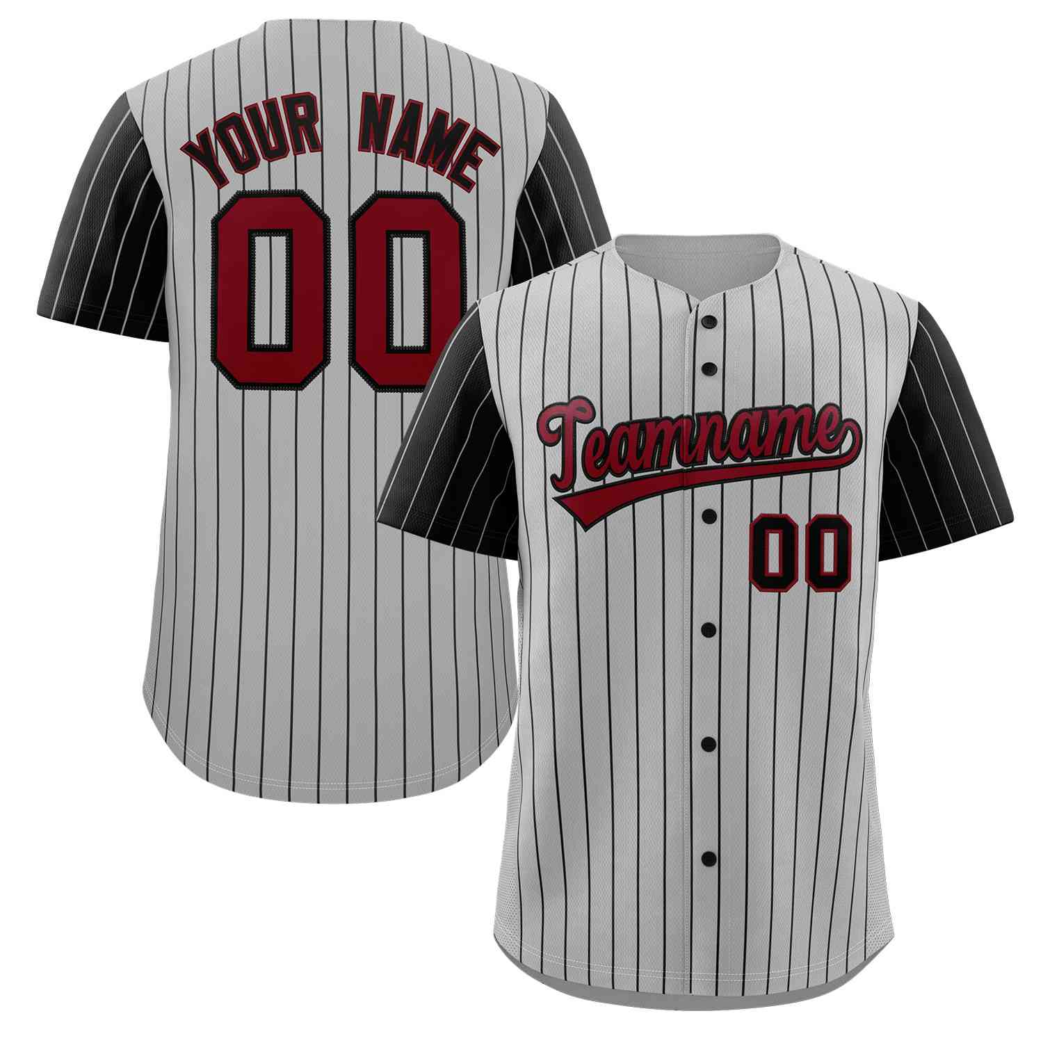 Custom Gray Crimson-Black Stripe Fashion Raglan Sleeves Authentic Baseball Jersey