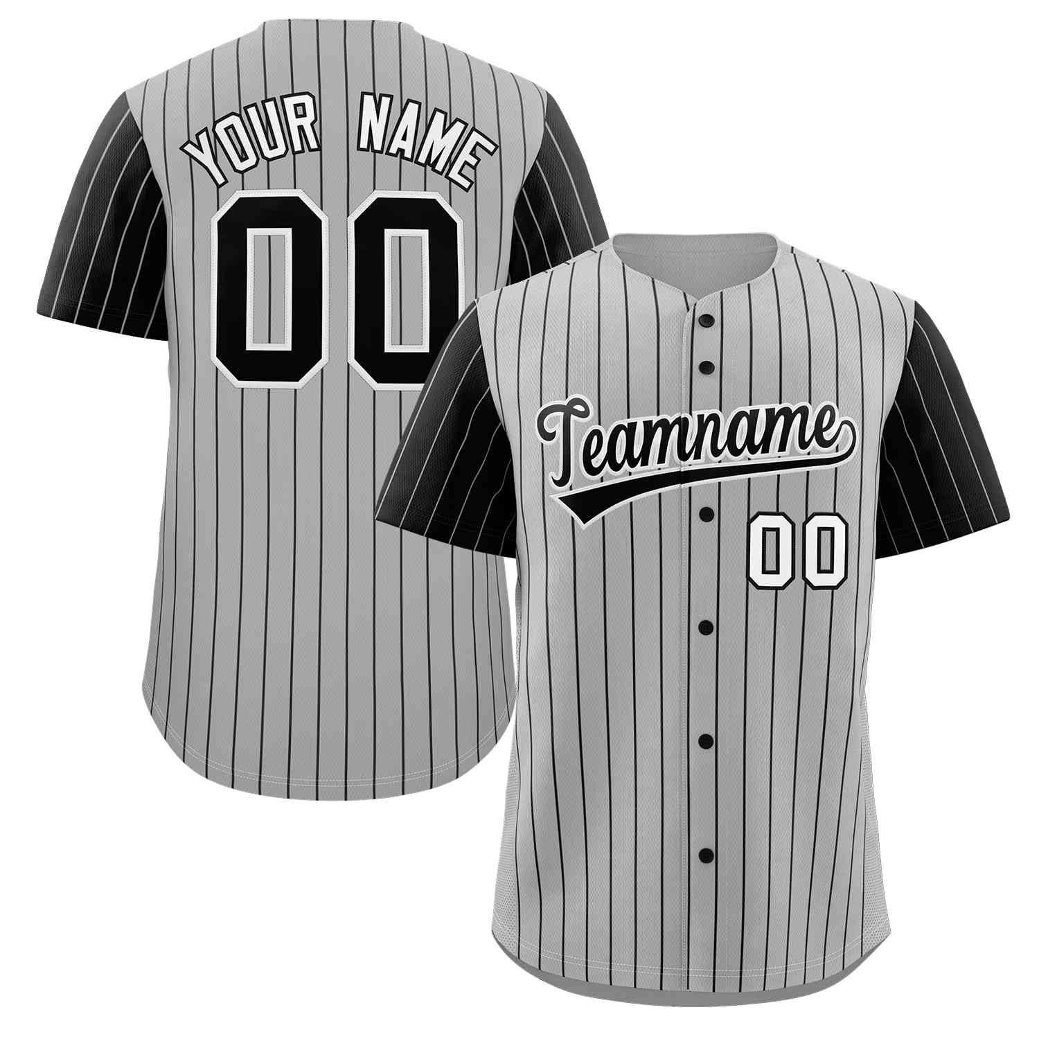 Custom Gray Black-White Stripe Fashion Raglan Sleeves Authentic Baseball Jersey