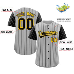 Custom Gray Black-Gold Stripe Fashion Raglan Sleeves Authentic Baseball Jersey