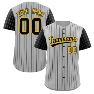 Custom Gray Black-Gold Stripe Fashion Raglan Sleeves Authentic Baseball Jersey