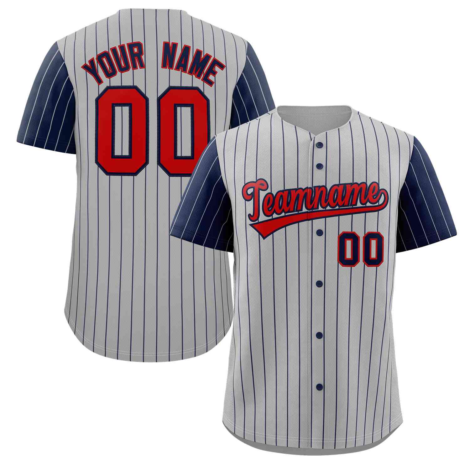 Custom Gray Red-Navy Stripe Fashion Raglan Sleeves Authentic Baseball Jersey