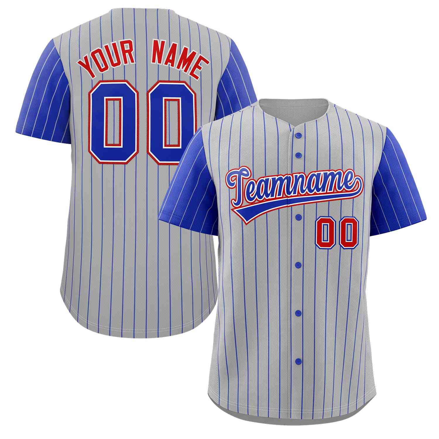 Custom Gray Royal-White Stripe Fashion Raglan Sleeves Authentic Baseball Jersey