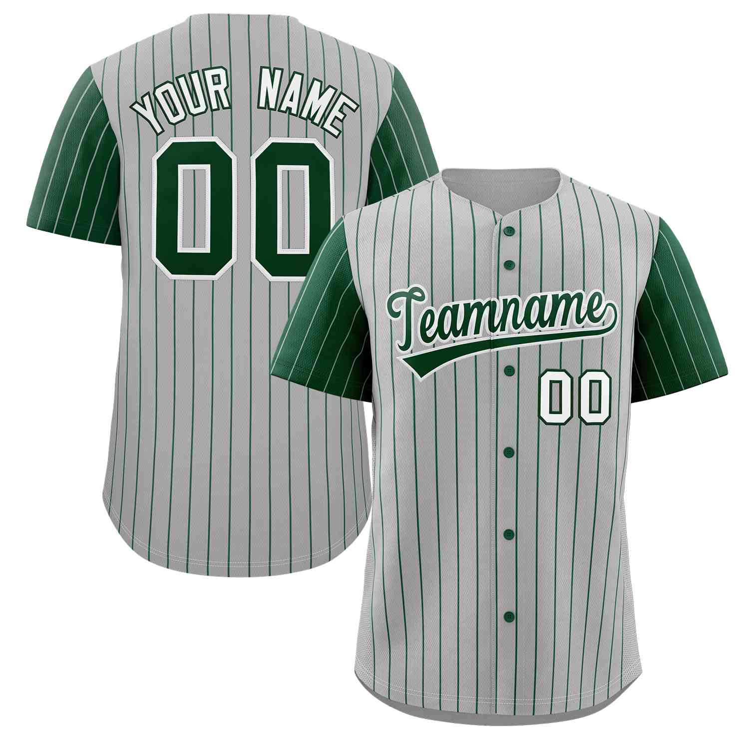 Custom Gray Green-White Stripe Fashion Raglan Sleeves Authentic Baseball Jersey