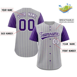 Custom Gray Purple-White Stripe Fashion Raglan Sleeves Authentic Baseball Jersey