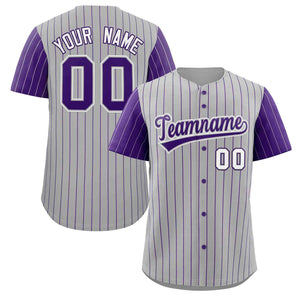 Custom Gray Purple-White Stripe Fashion Raglan Sleeves Authentic Baseball Jersey