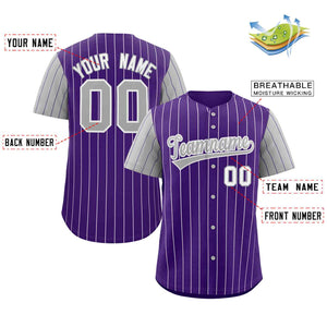 Custom Purple Gray-White Stripe Fashion Raglan Sleeves Authentic Baseball Jersey