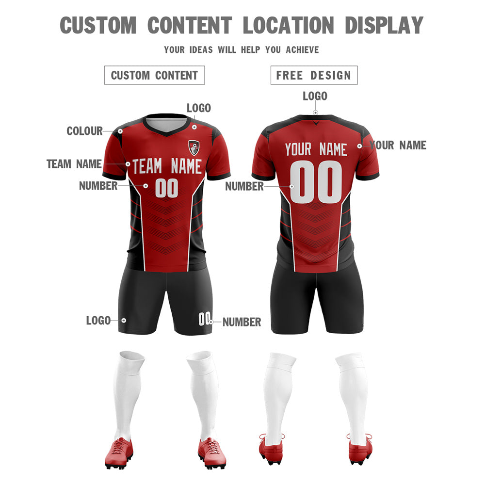 Custom Red Black Soft Training Uniform Soccer Sets Jersey