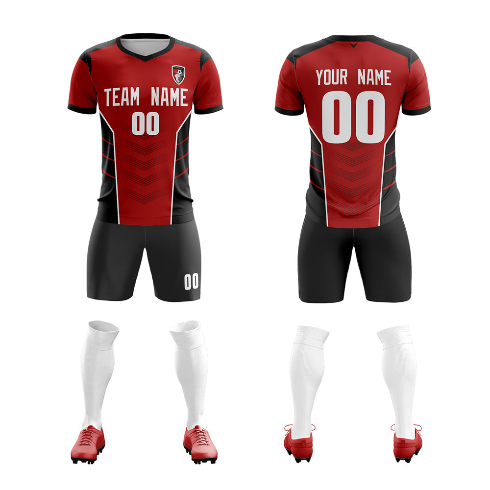 Custom Red Black Soft Training Uniform Soccer Sets Jersey