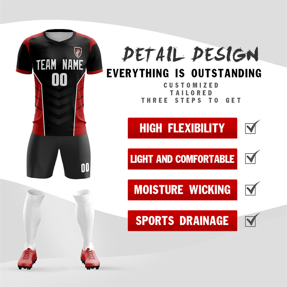 Custom Black Red Soft Training Uniform Soccer Sets Jersey