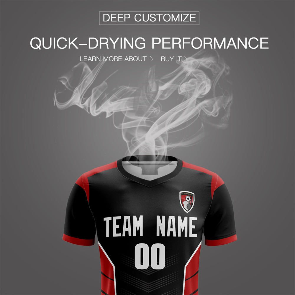 Custom Black Red Soft Training Uniform Soccer Sets Jersey