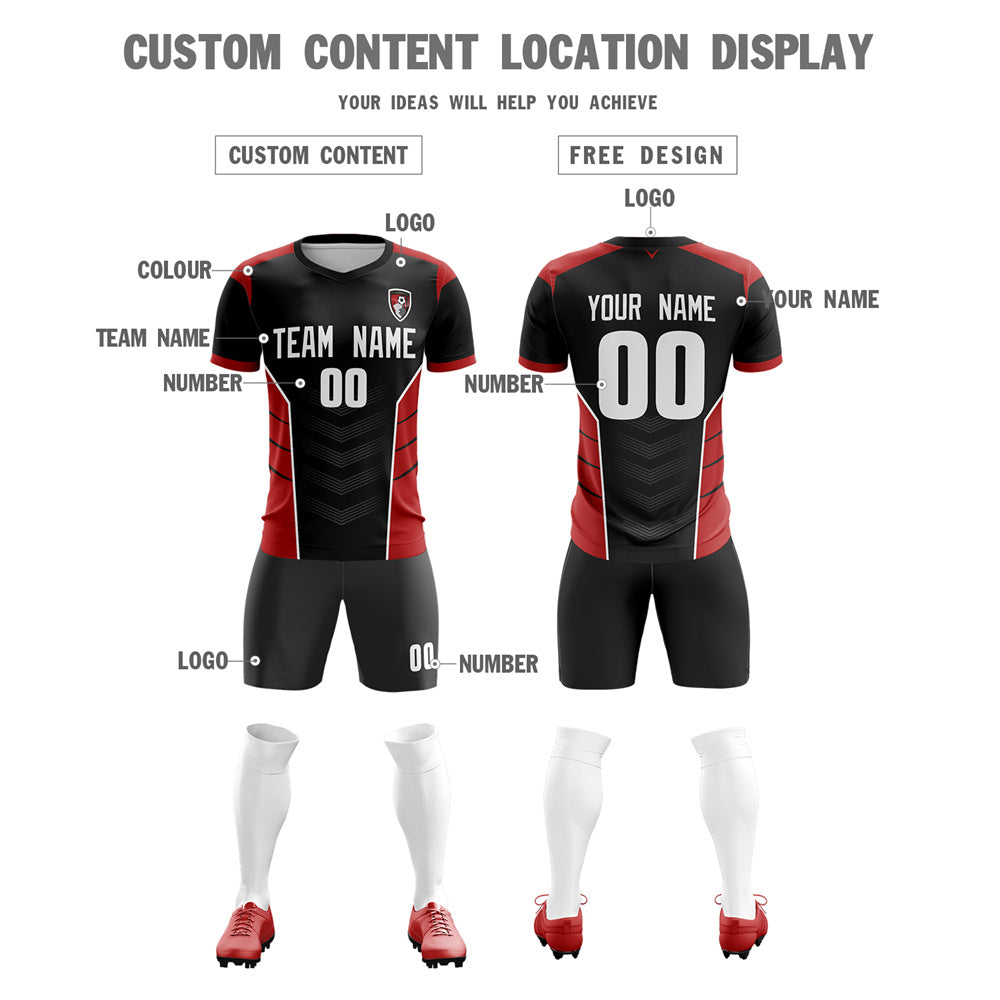 Custom Black Red Soft Training Uniform Soccer Sets Jersey