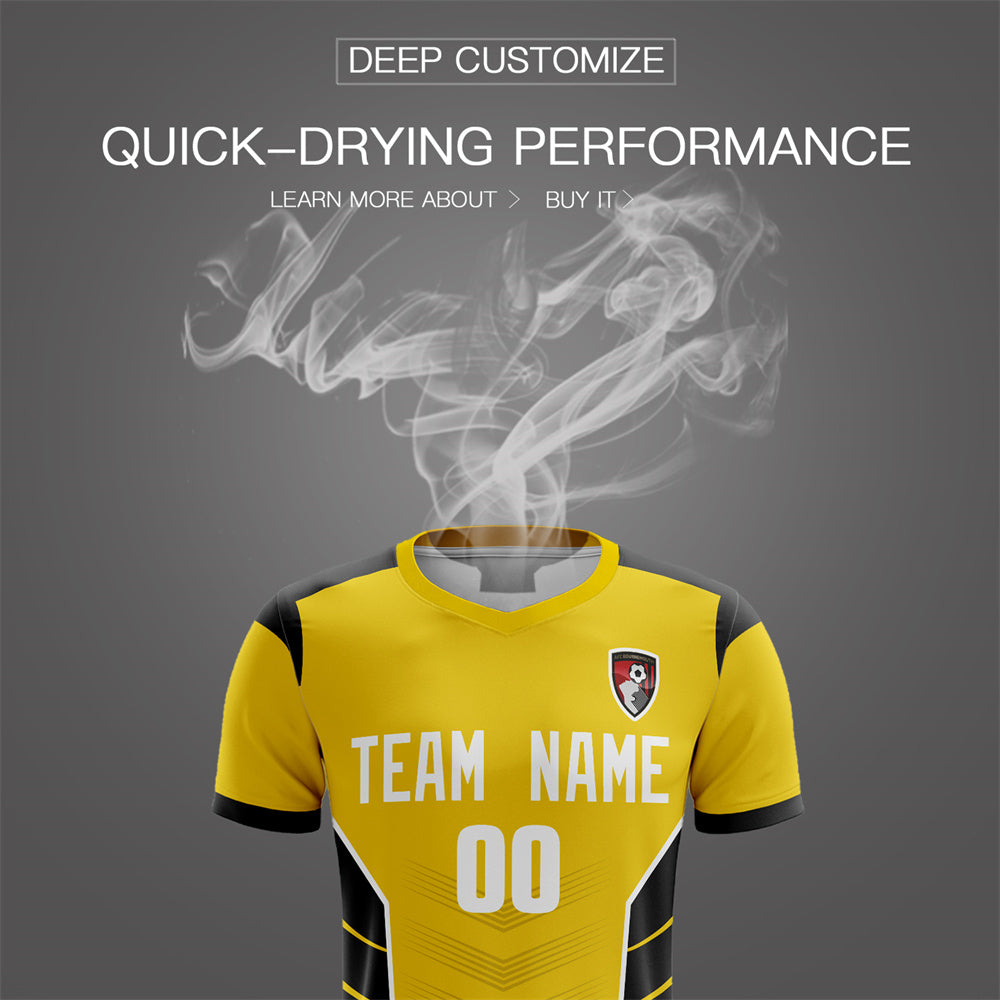 Custom Yellow Black Soft Training Uniform Soccer Sets Jersey